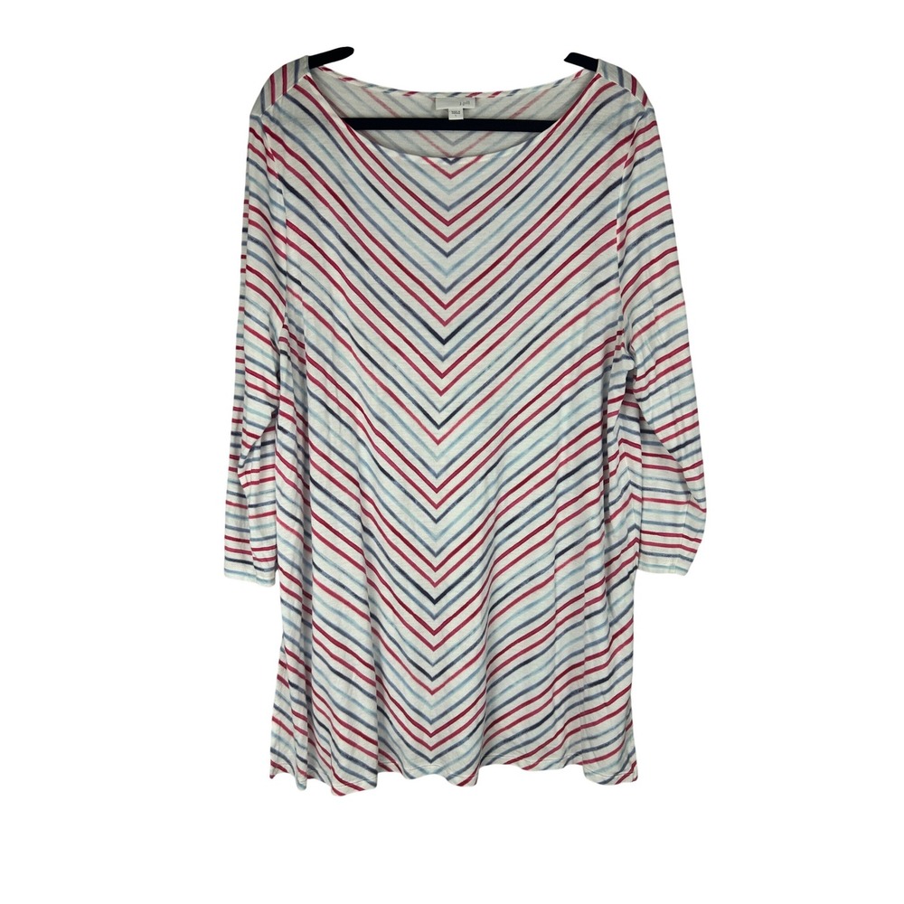 J. Jill Tunic Top Red Blue Stripe Boat Neck 3/4 Sleeve Jersey Stretch Size Large
